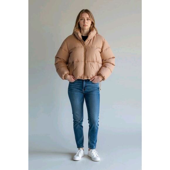 Hollister Ultimate Puffer Cropped Jacket XXL Camel Tan Windproof Packable Gorp - Picture 3 of 16